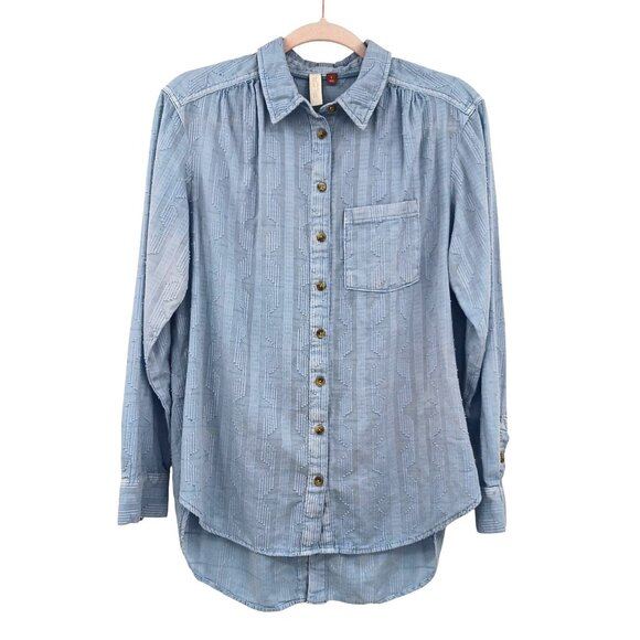 Anthropologie PILCRO Theresa Blue Lace Up Back Shirt Size Small - Picture 4 of 13